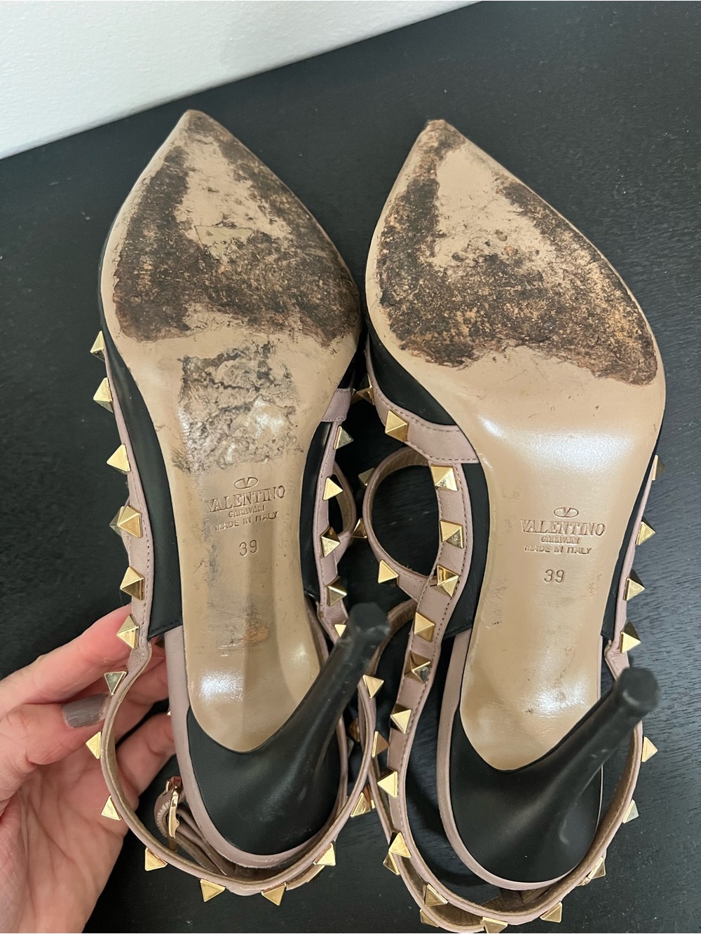 Valentino Rockstud Pointed-Toe Heels in Black and Pale Pink - Picture 5 of 7
